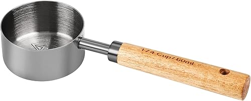 Miniatura 2 de Taza medidora con mango de madera, 14 taza Titanio 60 Ml Acero Inoxidable, Gris Espacio