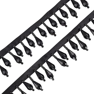 OLLYCRAFT 3-Yard Black Teardrop Beaded Fringe