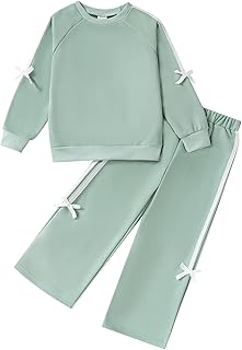 Toddler Girl Clothes Girls Outfits Kids Sweatsuit Long Sleeve Bow Details Top Wide-Leg Pants Little Girls' Clothing Set