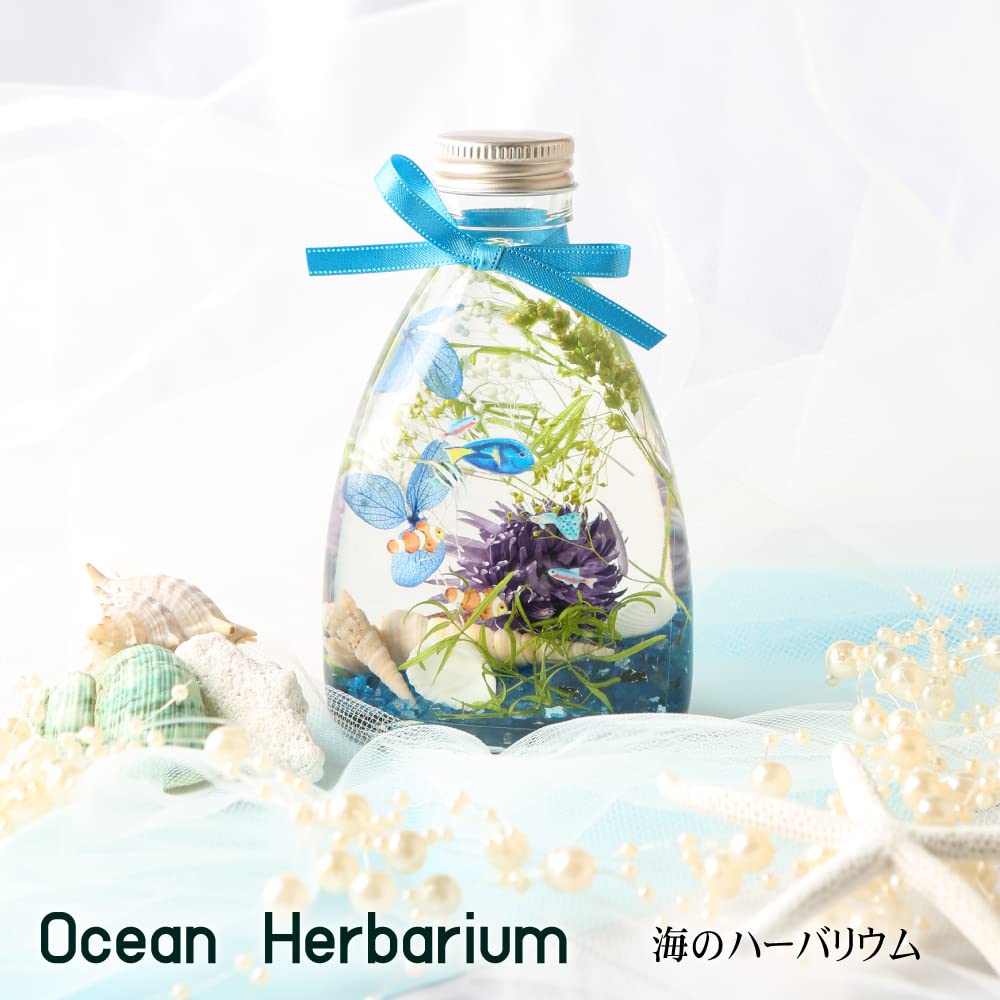 ハーバリウム ナチュラル系【ひまわりと染め薔薇の夏ボトル】 ハー