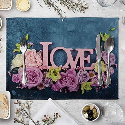 Beydodo Platzset 2er Set Abwischbar 40x30CM, Rose mit Love Tischset StStoff rutschfest