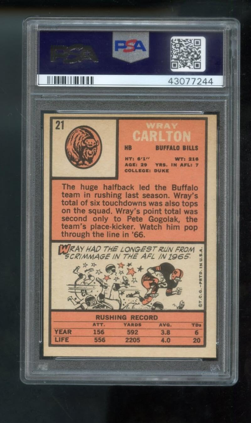 1966 Topps #21 Wray Carlton Buffalo Bills PSA 6 Graded Football Card