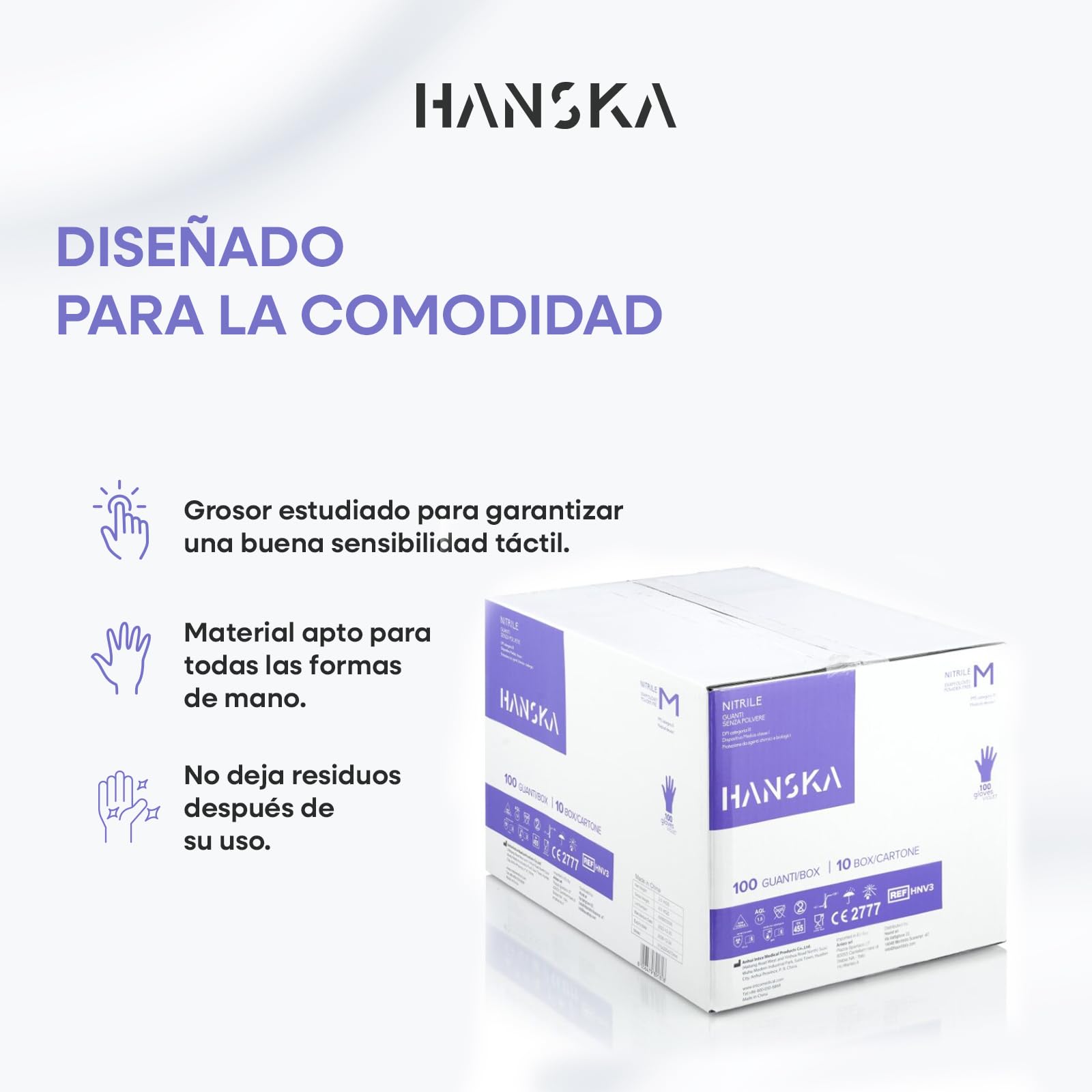 HANSKA Paquete de 1000 guantes desechables de nitrilo morado - Sin polvo - Desechables - Ambidiestros - No estériles - Base de goma - Apto para uso médico y manipulación de alimentos (1000, M)