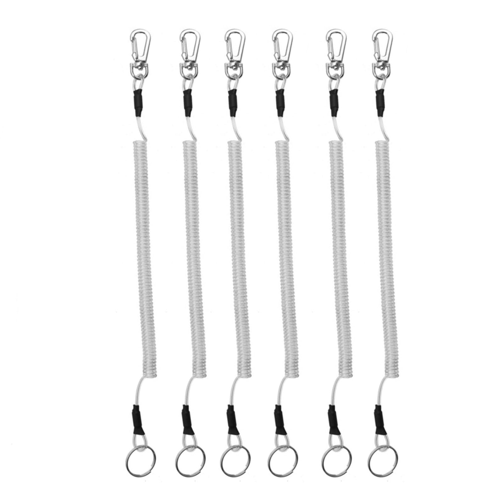 6PCS Fishing Lanyard, Keychain Stretchy Retractable Coiled Lanyard Multifunctional For Pliers, Boating, Keys, Hiking Climbing Cycling Fishing-Transparent