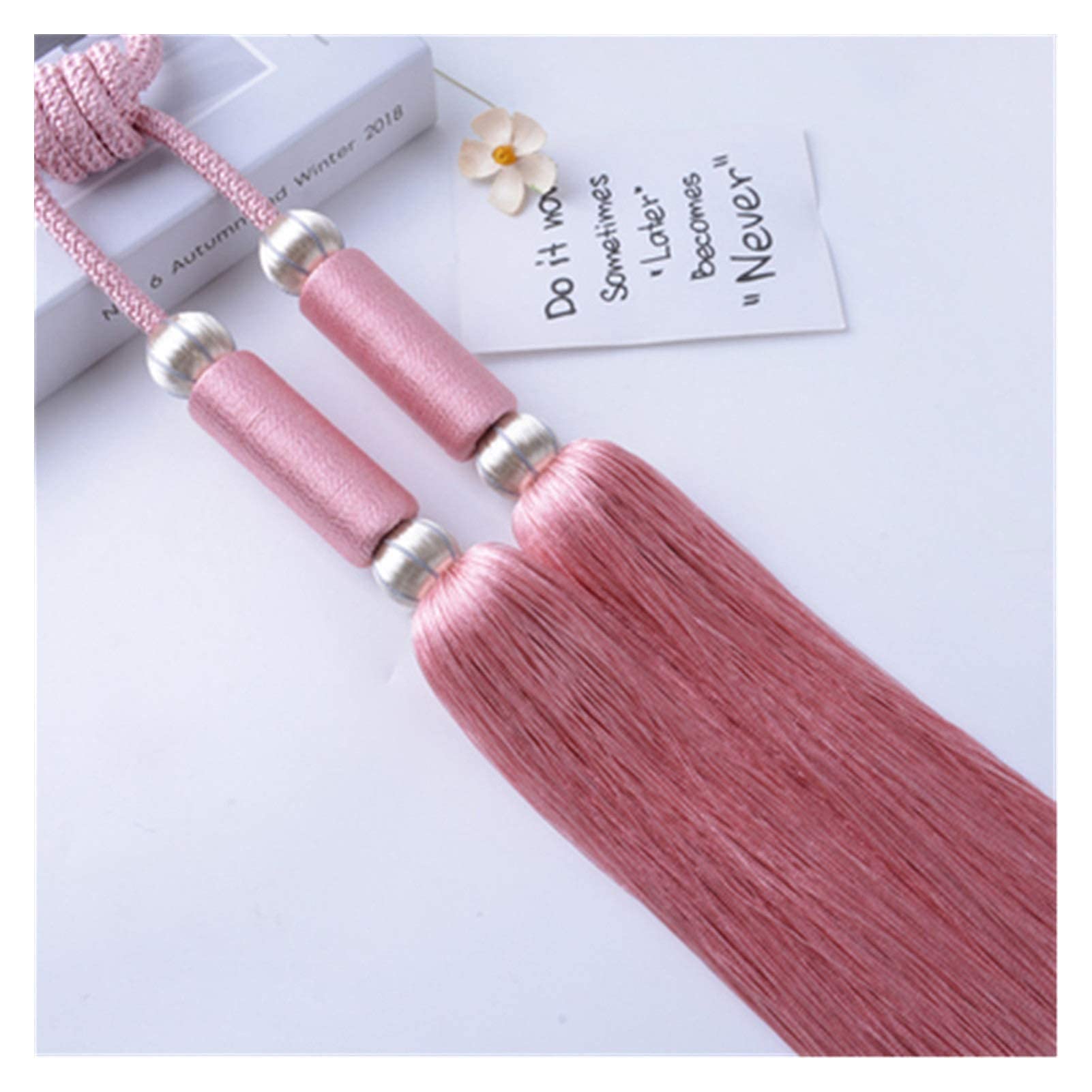 2pcs Rideau Pompon Brosse Frange embrasses Ceinture Suspendue Boule Cordes Crochet Cintre Rideau Accessoires Attache arrière Sangle Boucle (Kaki) (Rose)
