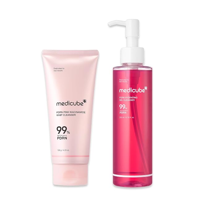medicube Pink Cleanse Glow Duo PDRN Marshmallow Whip Cleanser and PDRN Jelly to Foam Cleanser Daily Facial Wash