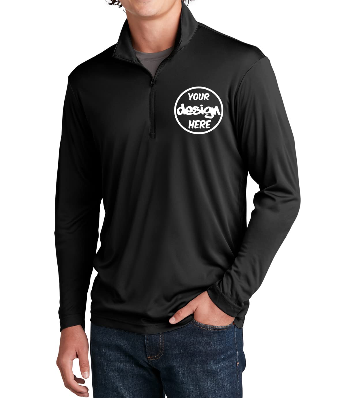 INK STITCH Men St357 Custom Embroidery Personalized Add Your Logo Texts Posicharge Competitor Quarter Zip
