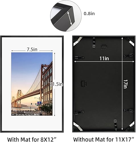 Vista 224 de Frametory - Marco de aluminio de 11 x 14 para fotos de 8 x 10 (en pulgadas), con paspartú marfil, de pared, con gancho de sierra, pestañas Bronce