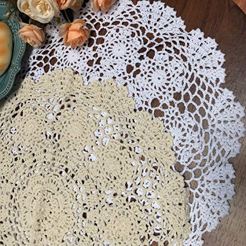 Damanni White Cotton Handmade Crochet Lace Tablecloth Doilies Table Overlay,Round,16 Inch,2PCS - Thumbnail 5
