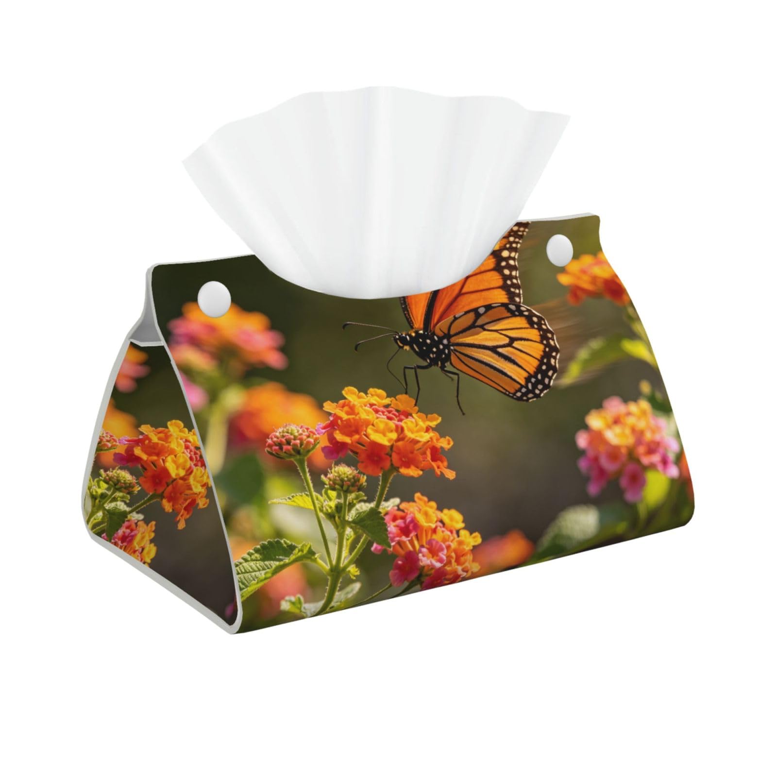 Color Butterfly Art Long Leather Tissue Box Cover-Waterproof PU Leather Tissue Holder for Bathroom, Decorative Rectangular Tissue Case