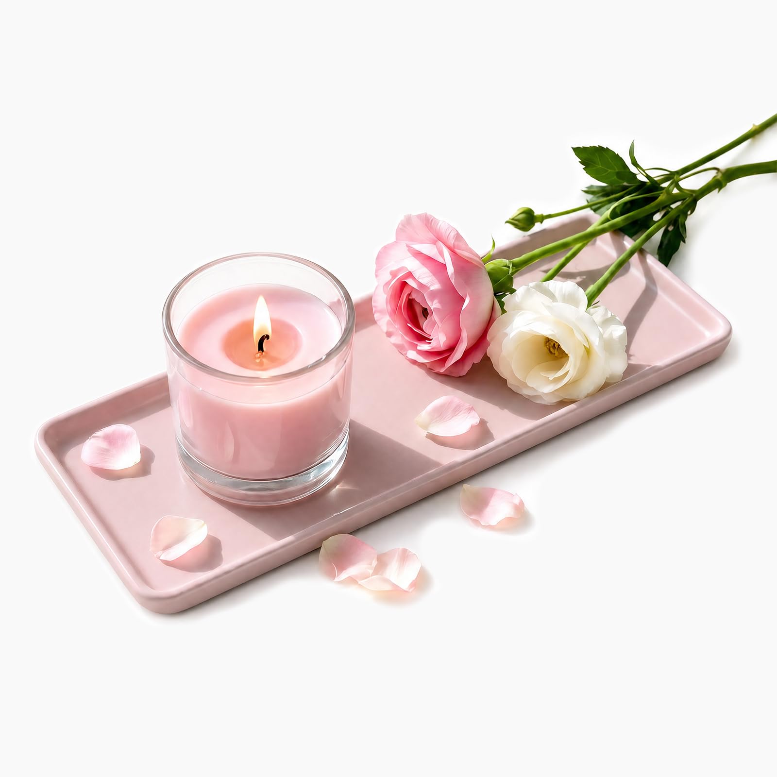 26.5x9x1.2cm Ceramic Vanity Trays Large, Pink Decorative Tray Countertop Sink Storage Holder Organiser, Simple Style Design for Cosmetics, Perfume, Soap,Perfume and Candle