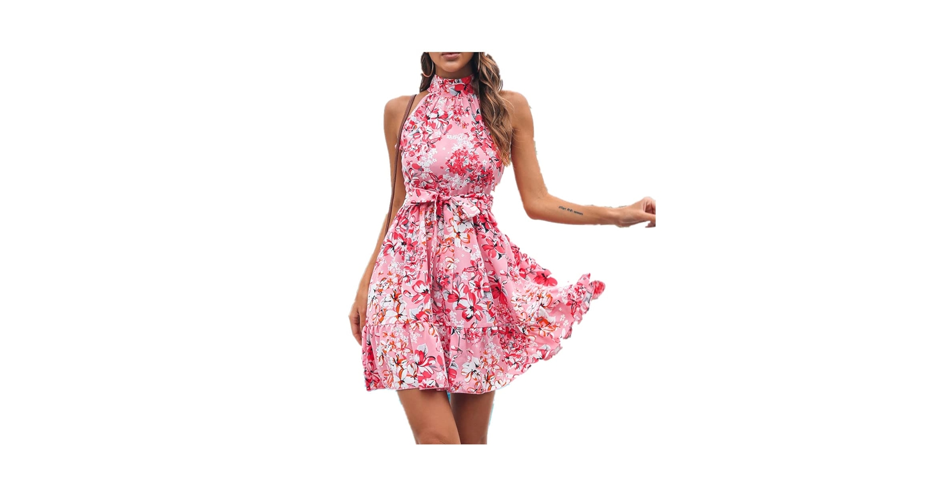 YGJKLIS Summer Halter Neck Sleeveless Floral Print Dresses