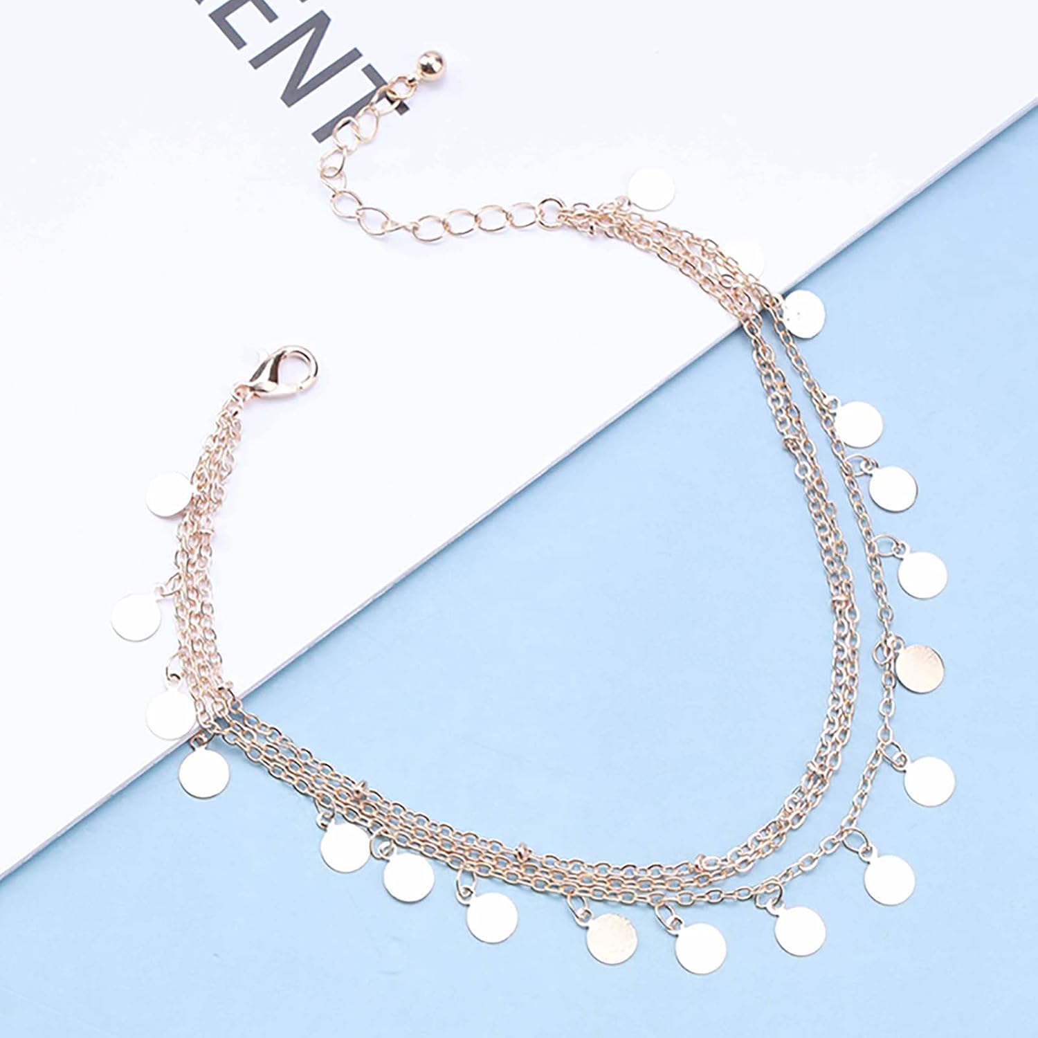 Bohemian Layered Coin Dangle Ankle Bracelet Gold Disc Ankle Chain Bracelet Layered Circle Disc Beach Anklet Chain Small Coin Foot Chain Anklet Summer Beach Foot Chain Jewelry for Women - Image 3