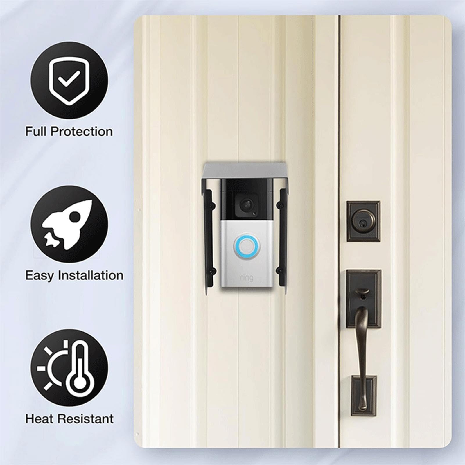 Ring Doorbell Protector | Housse de pluie imperméable anti-reflet | Couverture de sonnette de porte coupe-vent en acier | Couverture bloquant les intempéries pour sonnette visuelle