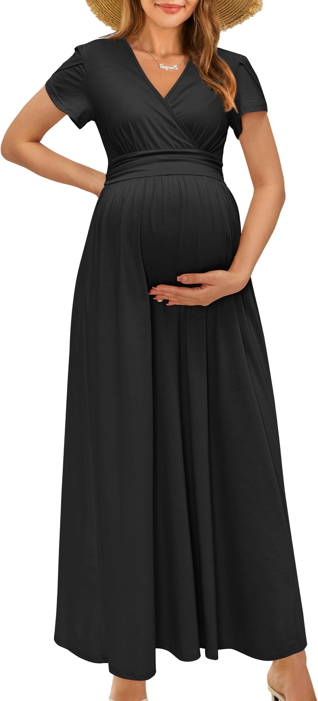 OUGES Maternity Maxi Dress Wrap Baby Shower Pregnancy Dresses for Photoshoot Maternity Outfits Summer Clothes 2026