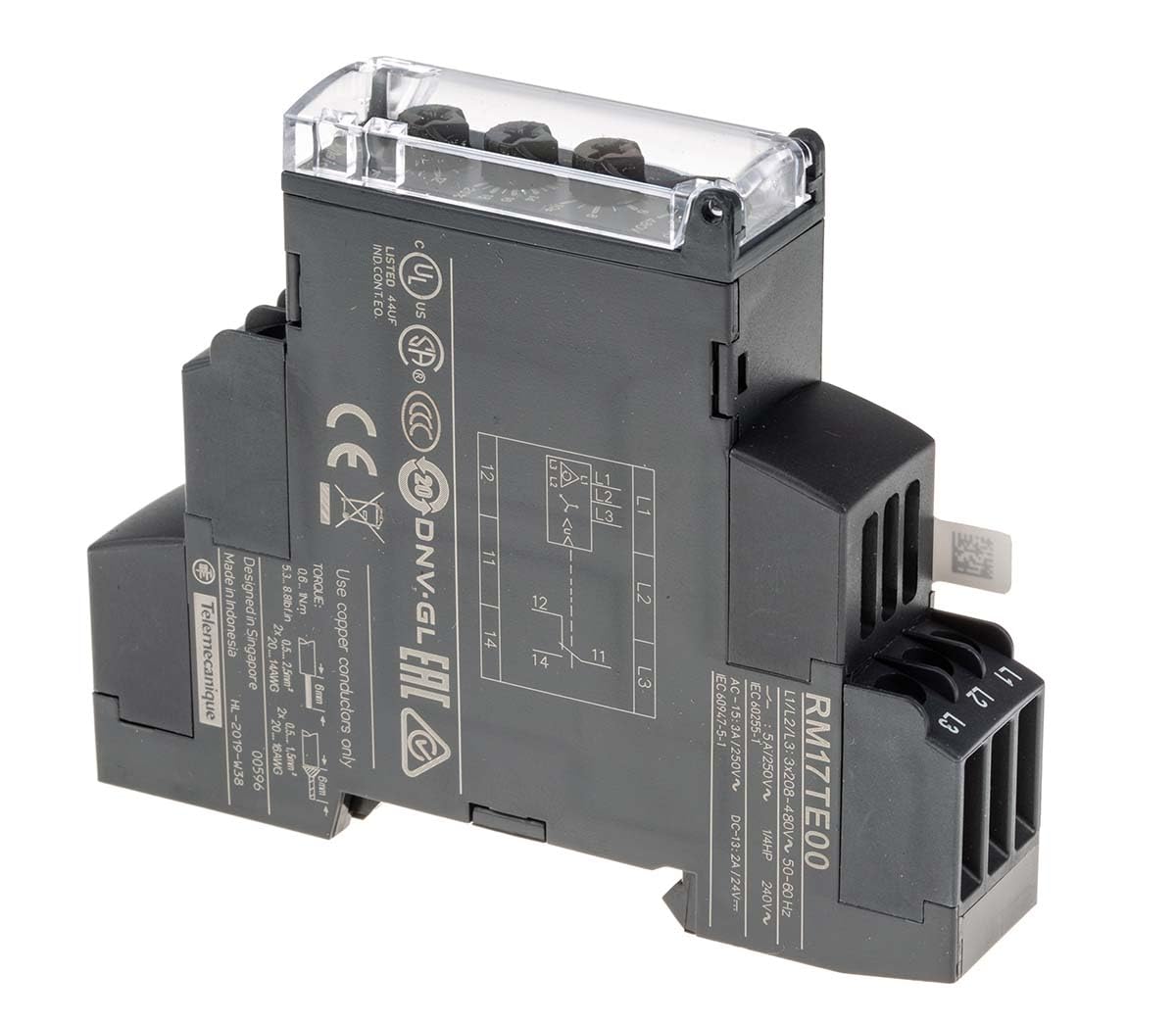 Schneider Electric Harmony Phase Control Relay, Slim Design 3-Phase Supply Monitor for Sequence, Failure, and Imbalance, 208–480VAC, 0.69" Width with Tamper-Proof Cover for Pumps, Lifts, Packaging