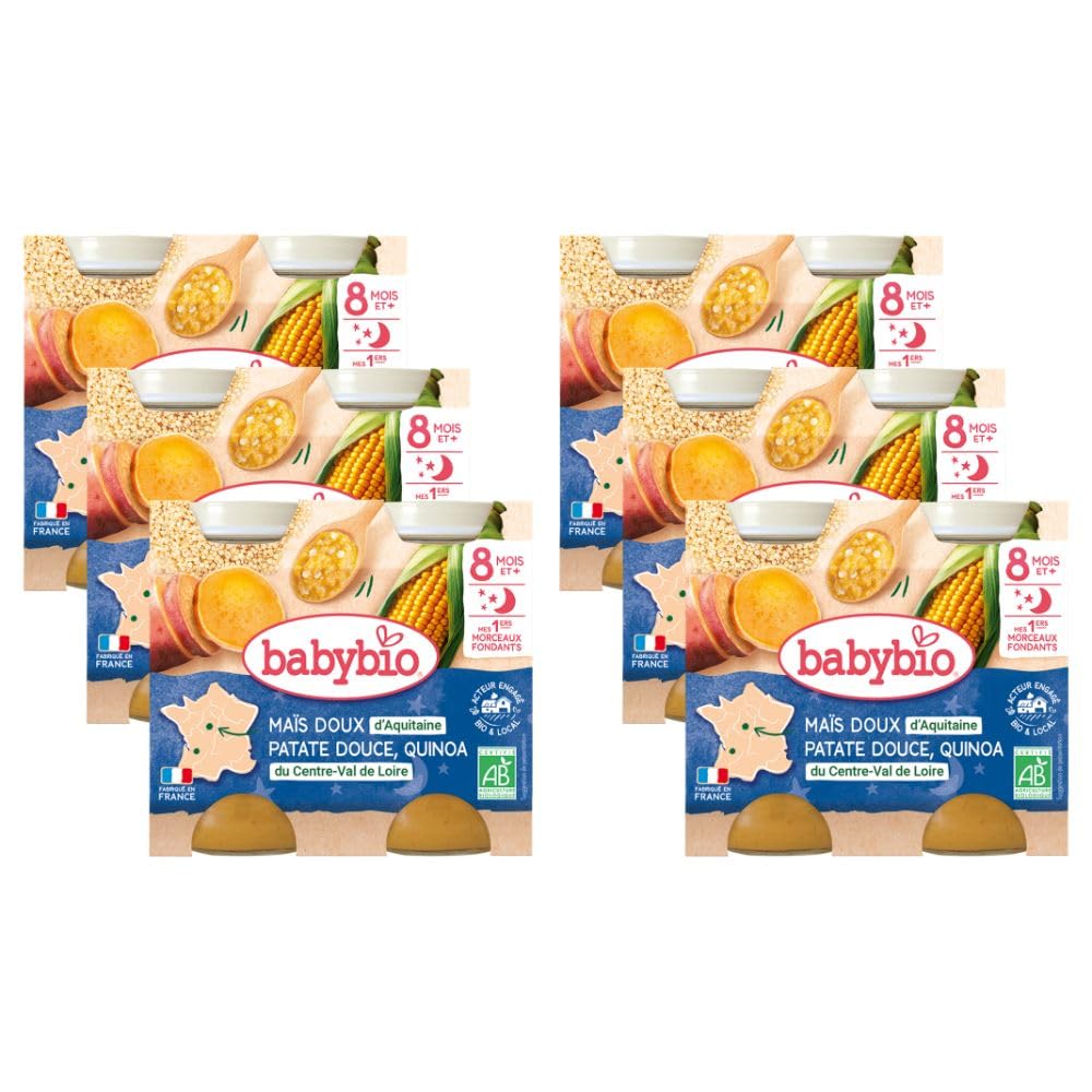 Babybio - Petits Pots - Maïs Patate douce Quinoa avec morceaux - BIO - 8+ mois - 2x200g - Lot de 6