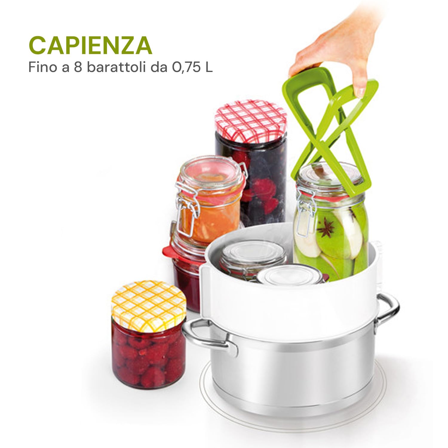 Avilia Stérilisateur avec thermomètre et couvercle en verre pour bocaux 24 cm – Grille en acier de protection – Adaptateur inclus pour bocaux plus hauts – Facile à assembler et à nettoyer