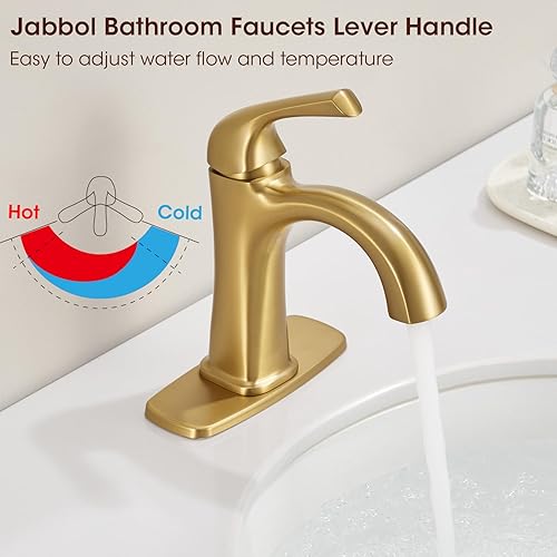 Miniatura 4 de Grifo de baño de un solo agujero de oro cepillado, grifo de lavabo de latón de una sola manija, grifo de tocador para 1 o 3 agujeros, grifos de baño