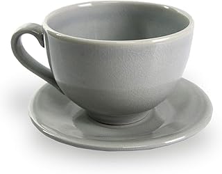 RoRo Large Light Crackled Blue Ceramic Celadon Coffee and Latte Cup, 12 oz