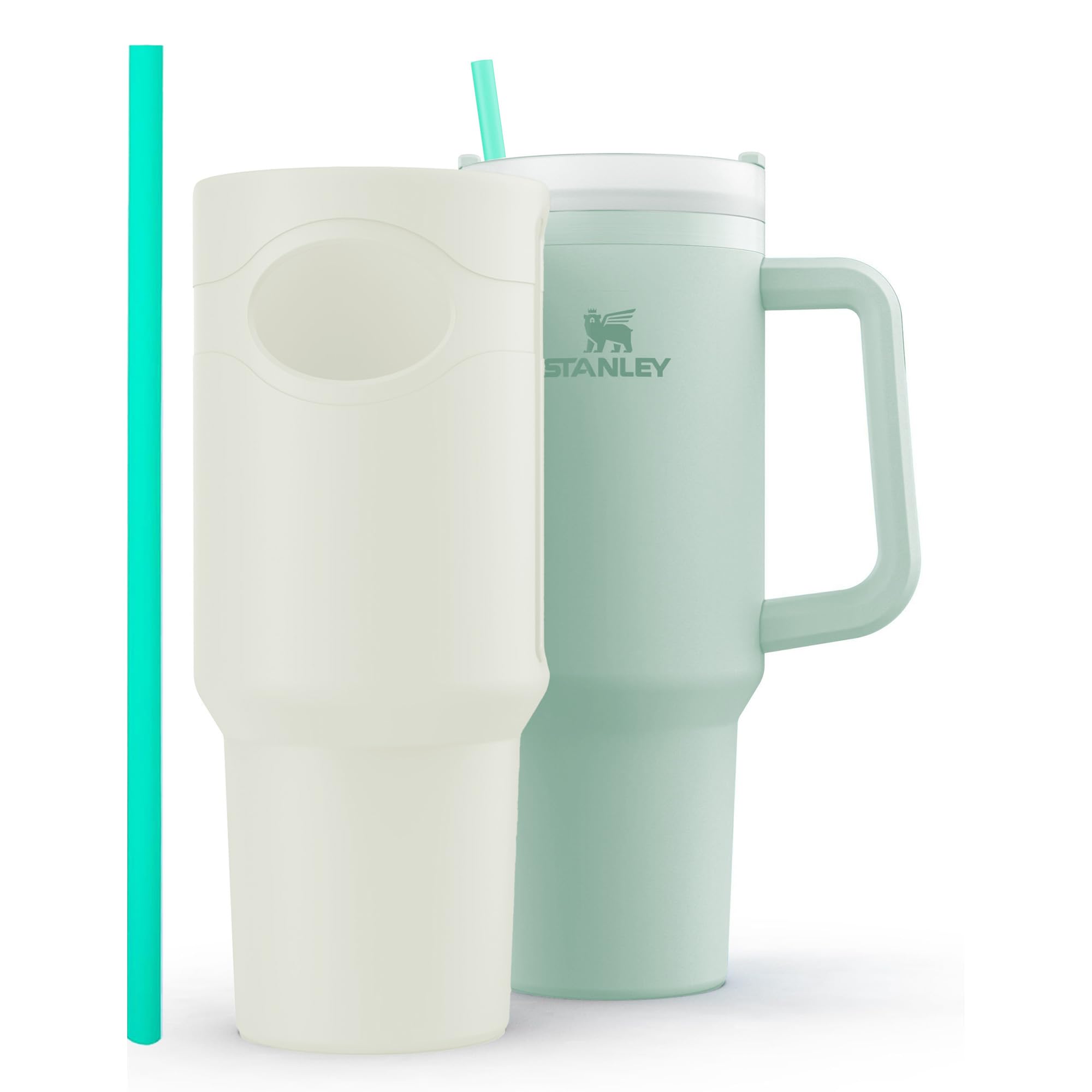 Silicone Boot for Stanley Cup 40 oz Accessories Sleeve Boots Bottom Protector & Replacement 12” Straw Set Compatible for Stanley Tumbler Quencher with