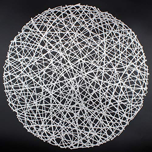 AdasBridal Silver Round Placemats for Dinner Table Set of 6 Metallic Hollow Out Line Circle Table Mats Vinyl Place Mats for Table Decor Wedding Accent Centerpiece