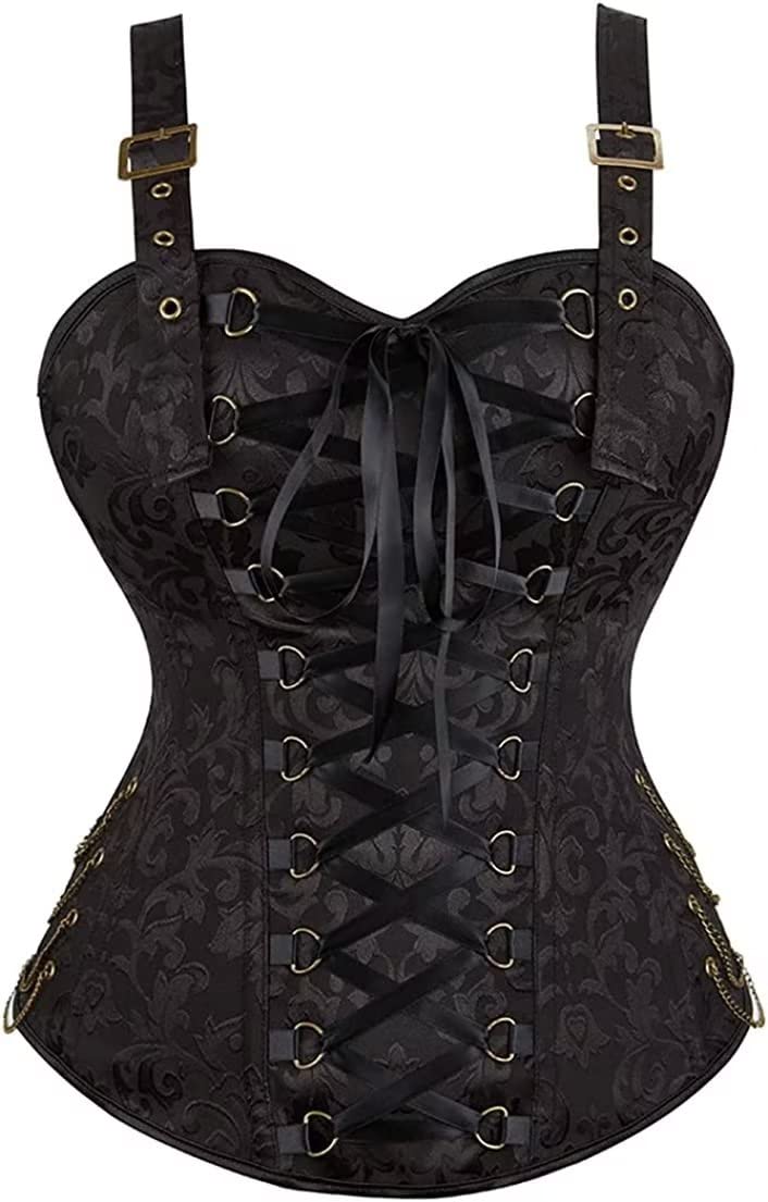 jutrisujo Korsett Kleid Damen Halloween Rock Set Steampunk Corsage mit Strapsen Spitze Corset Dress Bustier Damen Corsagenkleid Kostüm Pirat