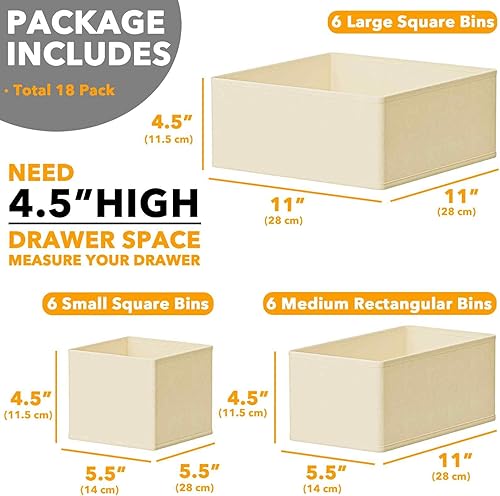 Miniatura 6 de SpaceAid Organizador de cajones para ropa, paquete de 18 cubos organizadores de cajones, organizadores de armario y divisores de almacenamiento para