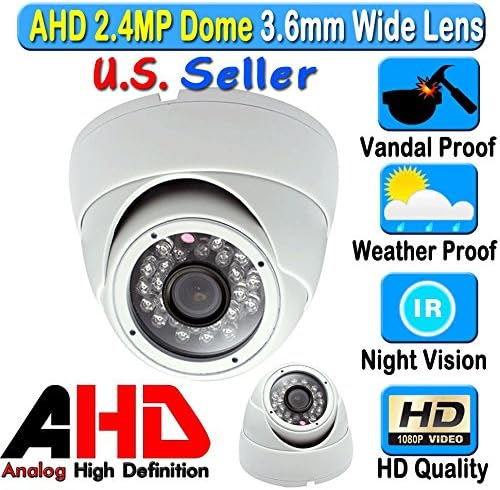 LEXA AHD 2.4MP 1080P Dome 1/2.9" Sony Sensor 3.6mm Wide Angle Lens Vandal Weather Water Proof New Technology μ14 x 18IRs 60FT Night Vision BNC Connection Outdoor CCTV White Camera
