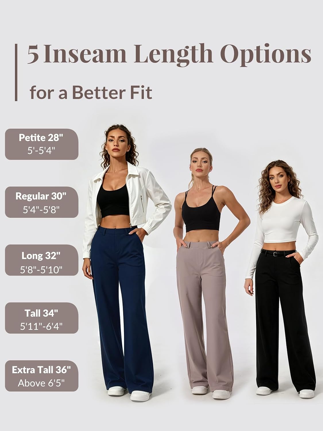 Women's Wide Leg Dress Pants Work Slacks Trousers Pull on Dressy Casual Petite/Regular/Tall/Extra Tall
