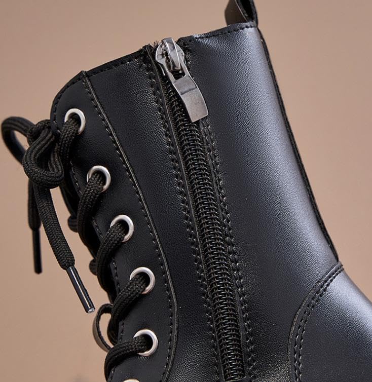 Girls leather Ankle Boots Side Zip Comfort Non-Slip Boot Lace Up Outdoor Combat Boot(Toddler/Little Kid/Big Kid)3