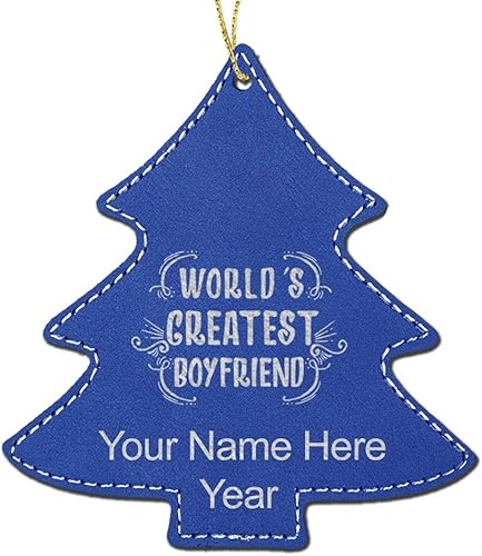 Miniatura 6 de LaserGram Personalized Christmas Ornament, World's Greatest Boyfriend, Faux Leather, Custom Laser Engraved Gift Idea (Tree Shape, Black with Silver)