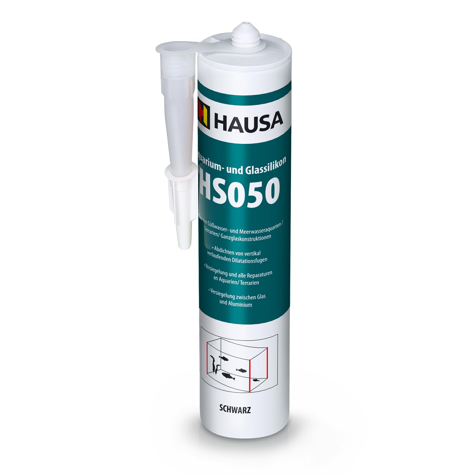 HAUSA Silicone per Acquario Glassilikon HS050 Nero 310ml Silicone Adesivo & Sigillante per Acquari, Terrari, Strutture in Vetro, Indurimento Rapido, Resistente ad Acqua Dolce e Salata, Sicuro per