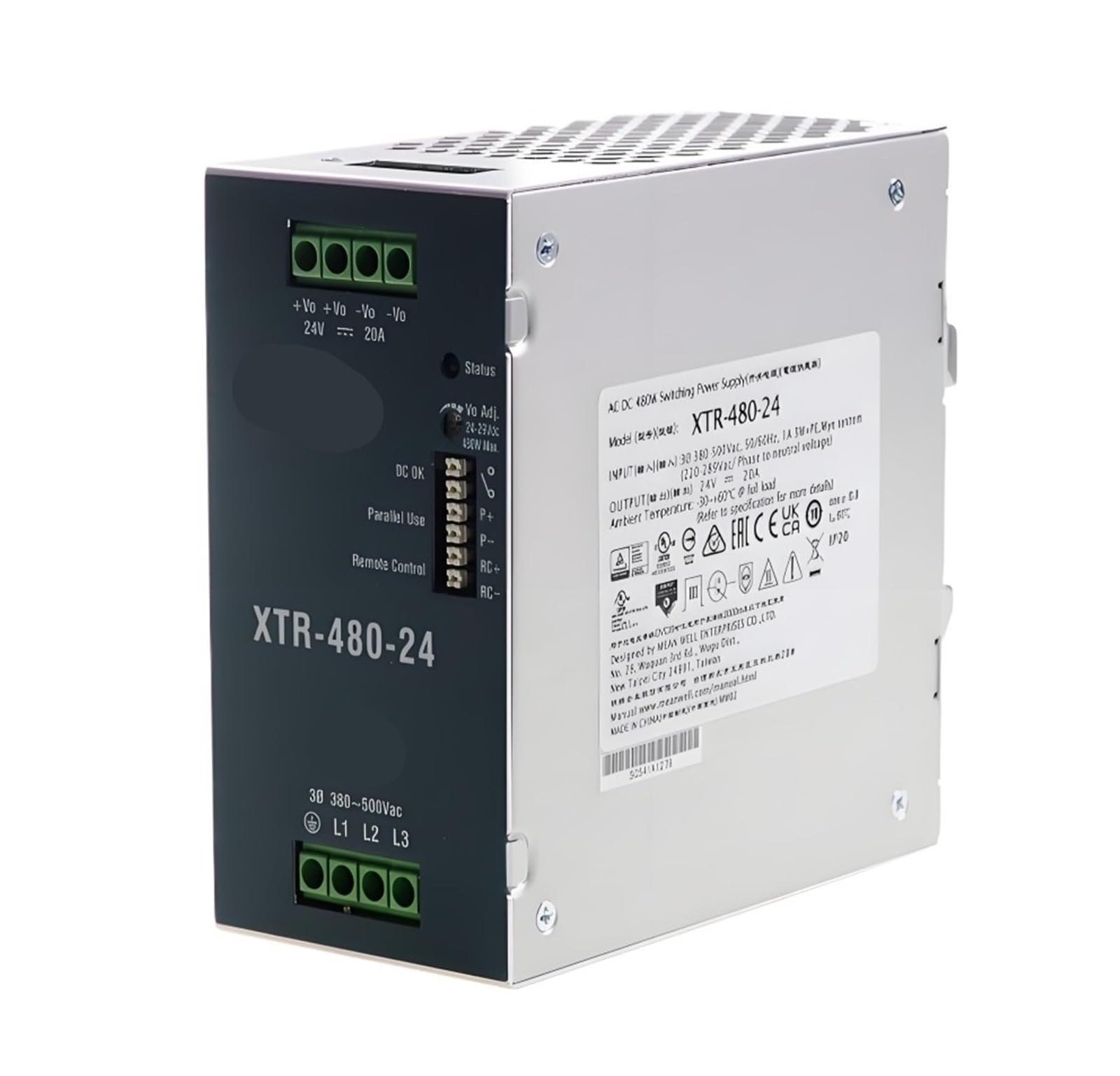 Alimentation triphasée 480W stable XTR-480-36 pour éviter les coupures d'armoire