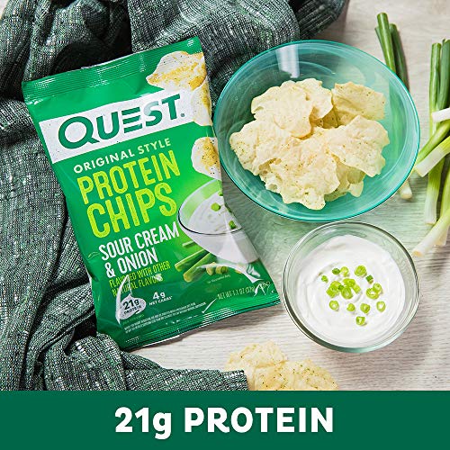 Image of Quest Nutrition Protein Chips, Sour Cream & Onion, 21g Protein, 3g Net Carbs, 130 Cals, 1.1 oz Bag, 1 Count, High Protein, Low Carb, Gluten Free, Soy Free, Potato Free (Pack of 2)