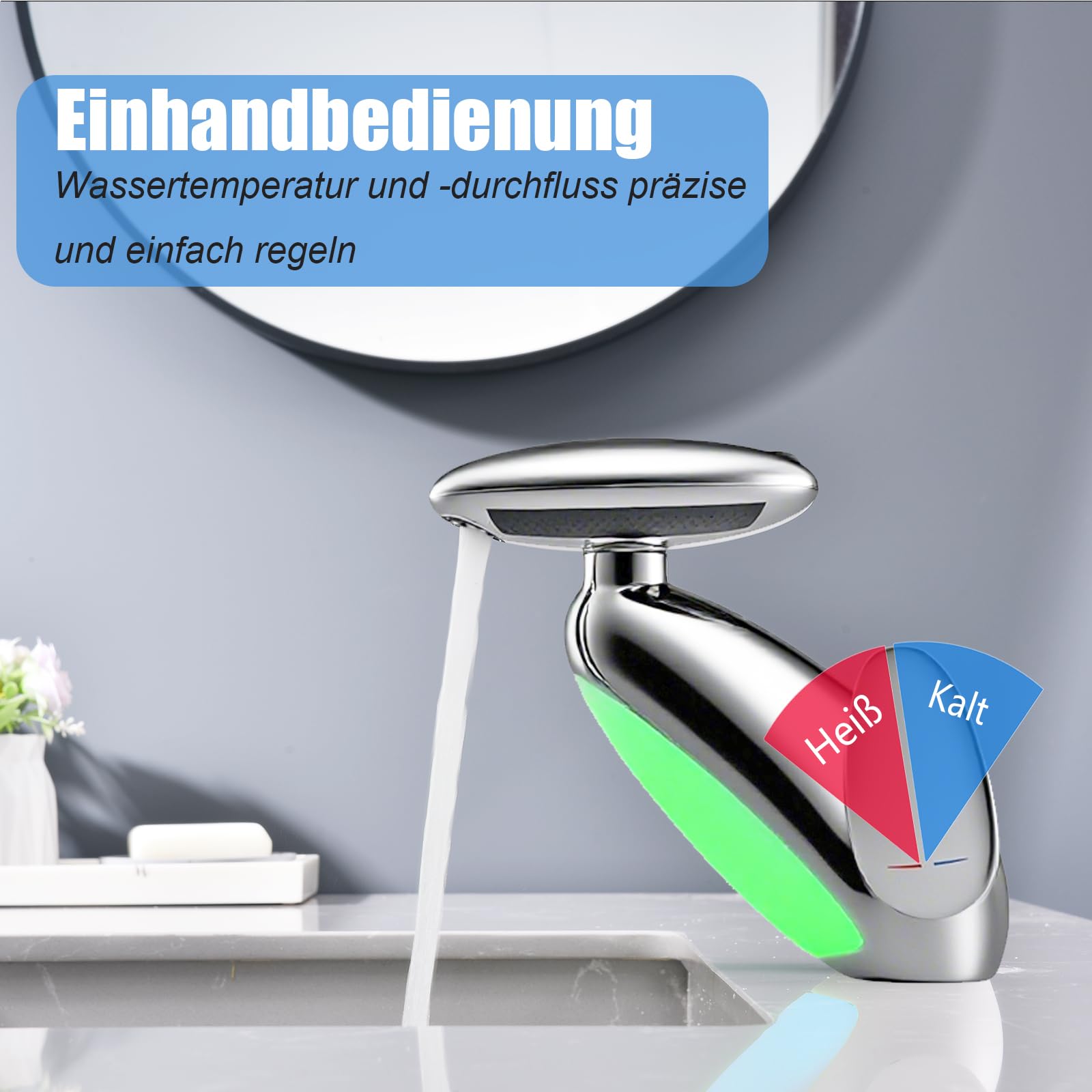 Rubinetto per lavabo a LED con doccia estraibile, rubinetto per bagno a cascata 4 in 1 moderno, miscelatore per bagno a LED monoforo, rubinetto per lavabo,Cromo