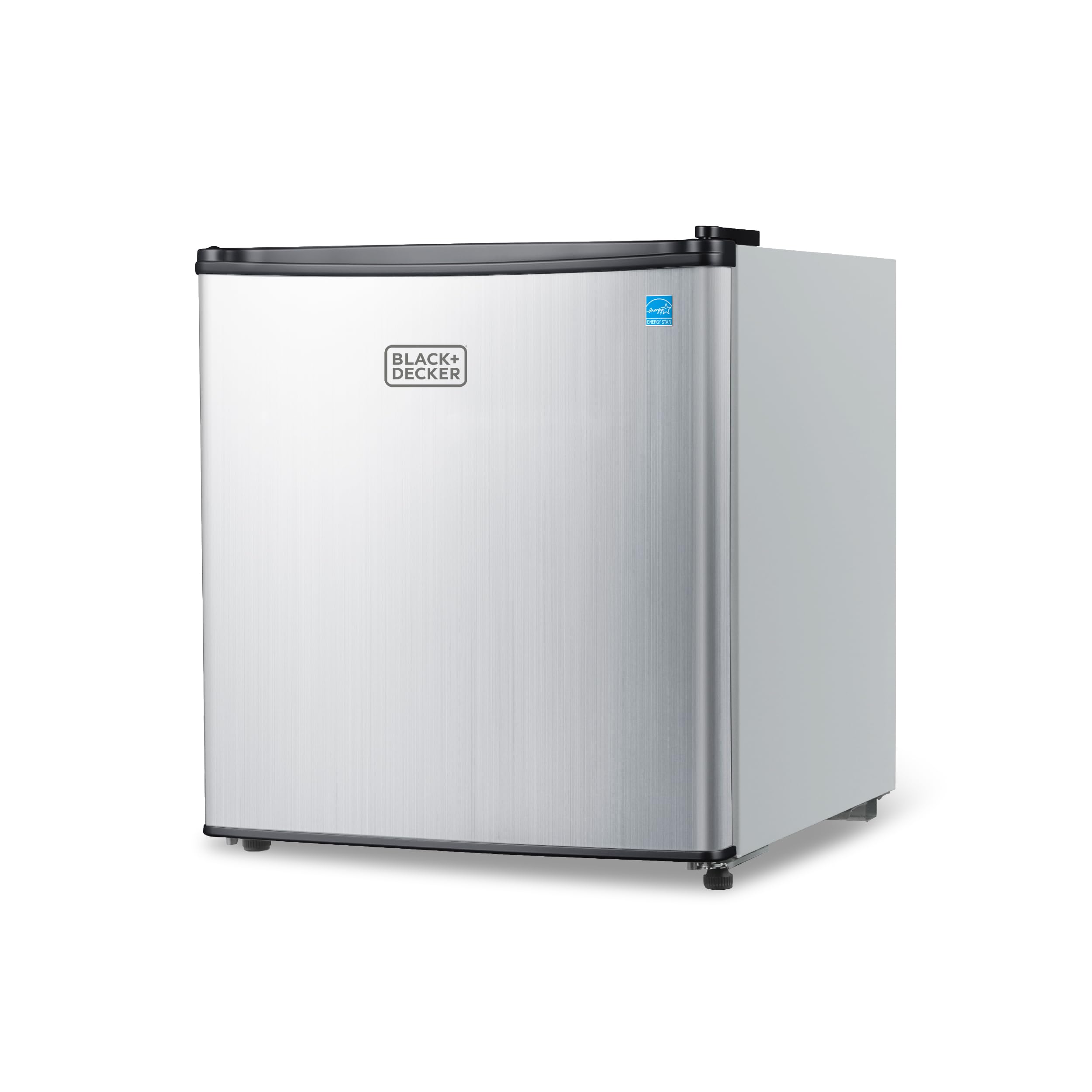BLACK+DECKER 1.7 Cu. Ft. Compact Refrigerator, ENERGY STAR Certified, Single Door Mini Fridge with Chiller Compartment, Personal Fridge for Home or Dorm Room, R600a Refrigerant, BCRK17V,Stainless Look