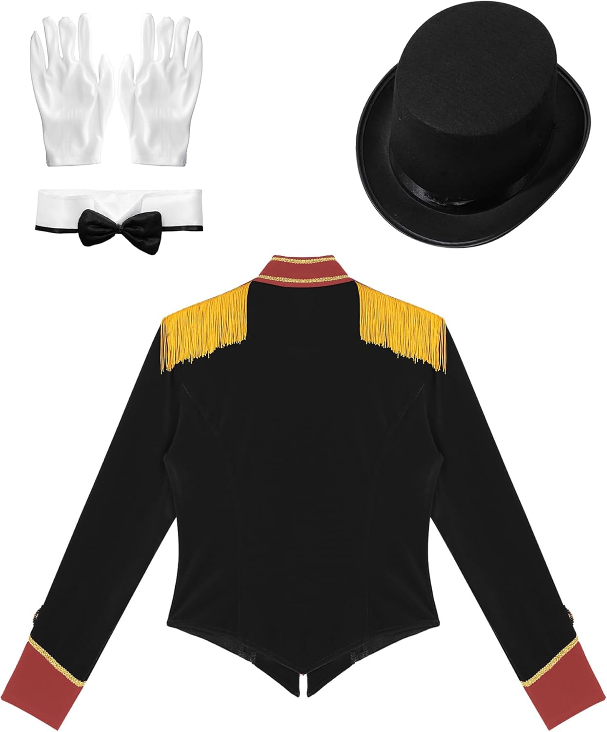 JEYPINMI Women's Red Circus Ringmaster Costume Tassel Jacket Lion Trainer Cosplay Costume with Hats Black_outfits 3X-Large