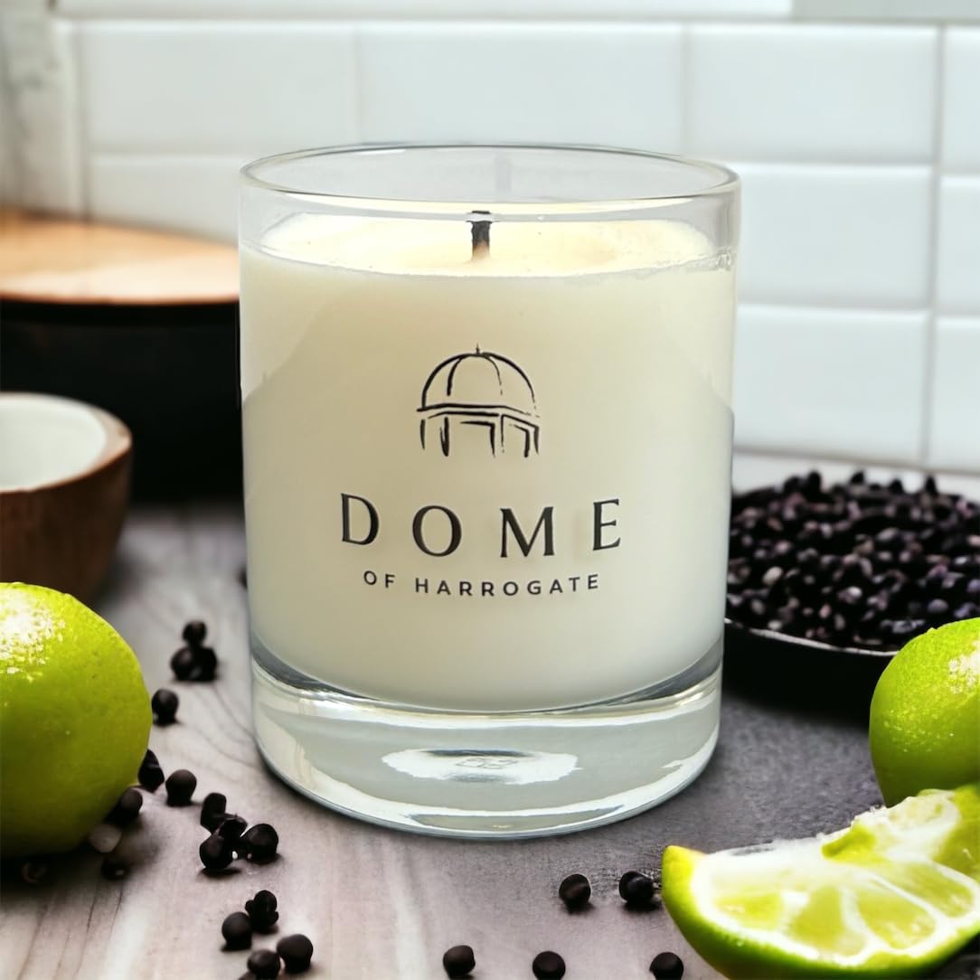 Dome of Harrogate Happy Lime and Black Pepper - Vela Aromática de Cera Natural Larga Duración, 50 cl. Tiempo de Combustión hasta 55 Horas