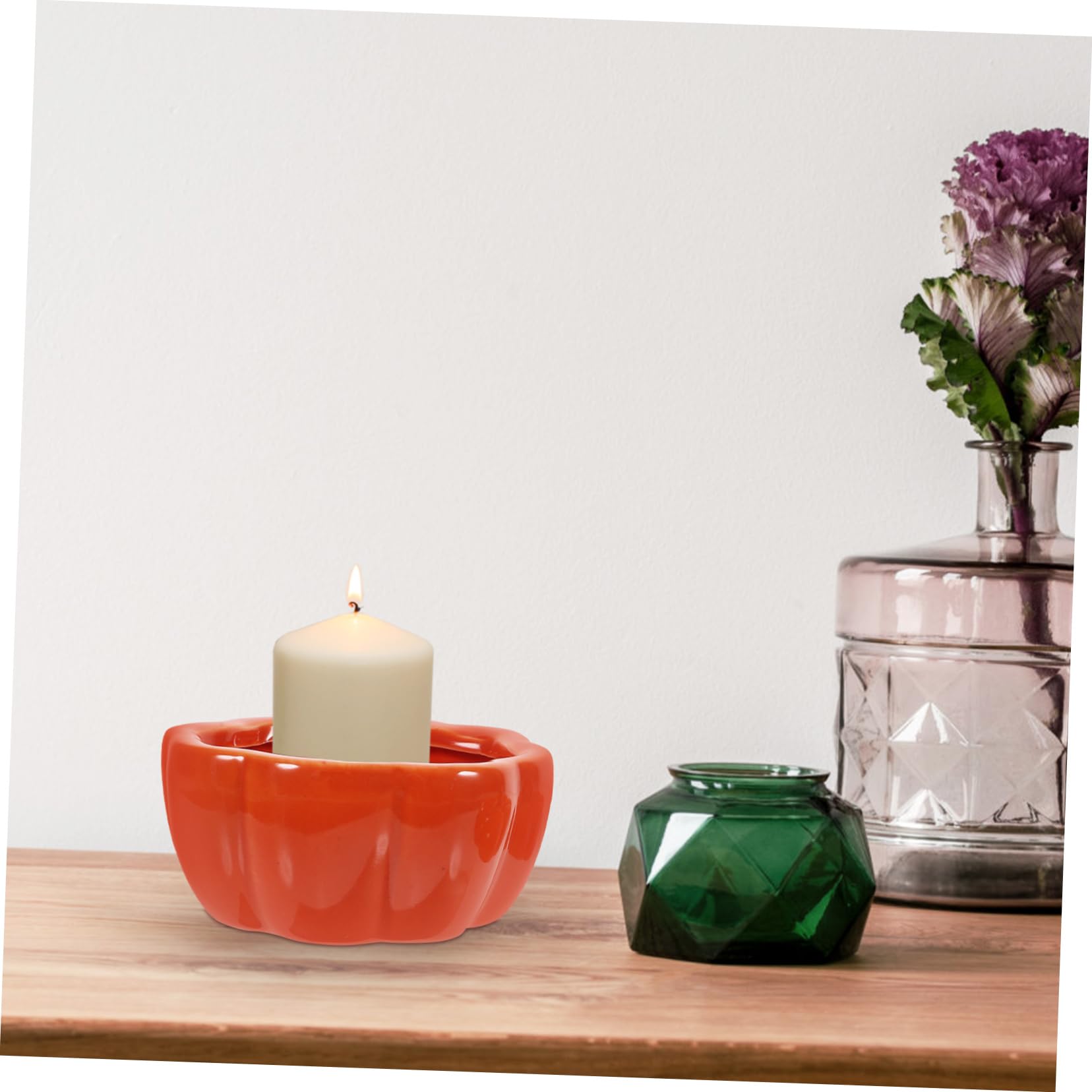 Ciieeo 1 Pieza Soporte para Velas de Calabaza de Cerámica Naranja Decoración de Halloween Portavelas Estable y Práctico para Mesas y Hogar