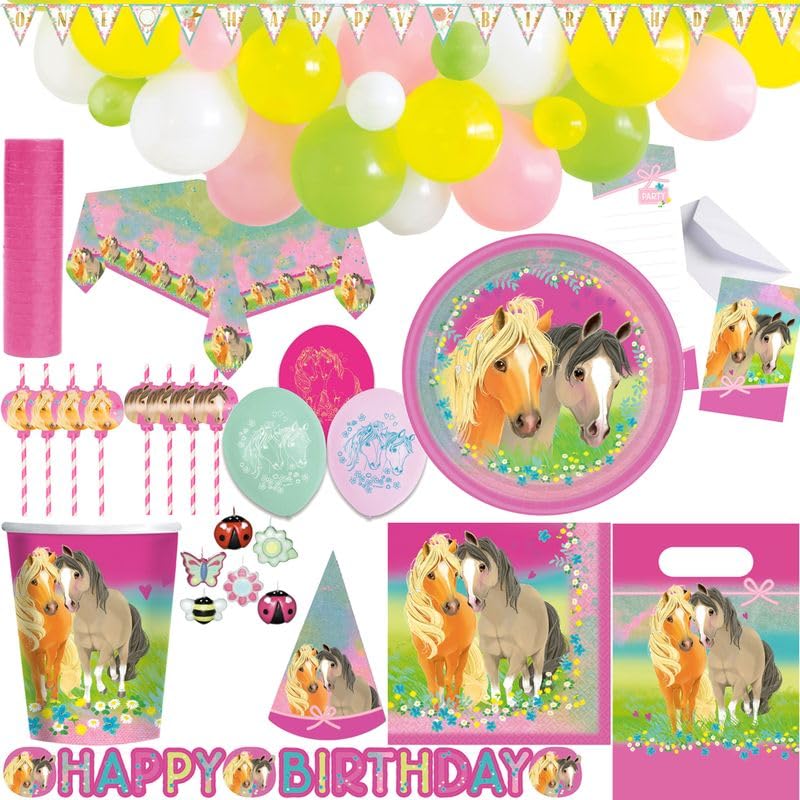 Playflip Set de fiesta XL para cumpleaños infantil, diseño de caballos