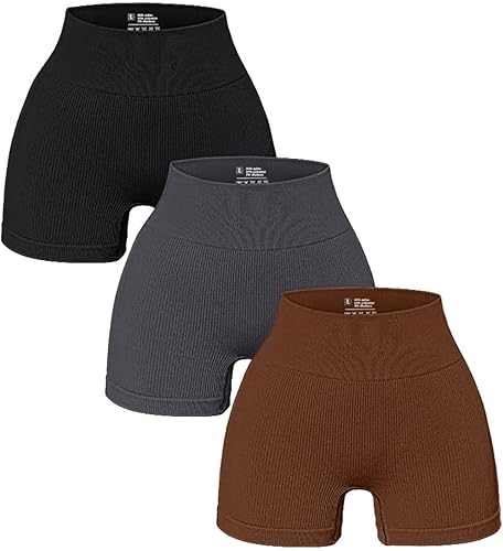 niyokki Pantalones cortos de entrenamiento para mujer, 3 piezas, acanalados, sin costuras, de cintura alta, para yoga, levantamiento de glúteos,