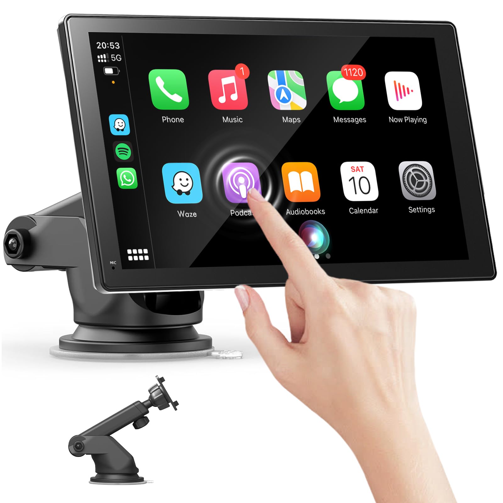 CarPlay sans Fil et pour A-pple Carplay & Android Auto, Écran Tactile IPS de 7'' ecran Voiture, Voiture Autoradio,Autoradio Portable avec Mirror Link/Bluetooth/GPS Navigation/Commande Vocale/AUX/FM