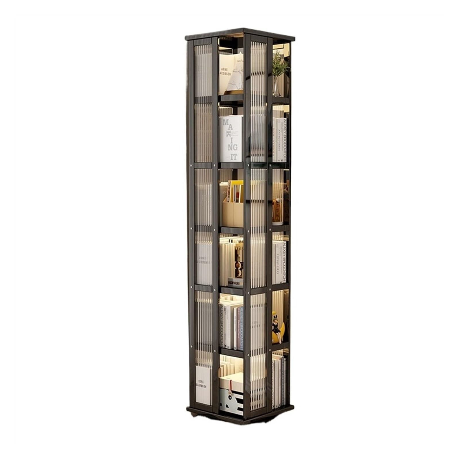 Organizer Scrivania Libreria Girevole for la casa, scaffalatura Multifunzionale a Pavimento, scaffale Moderno Multistrato Semplice e Moderno Cassetti Scrivania(Nero,L)