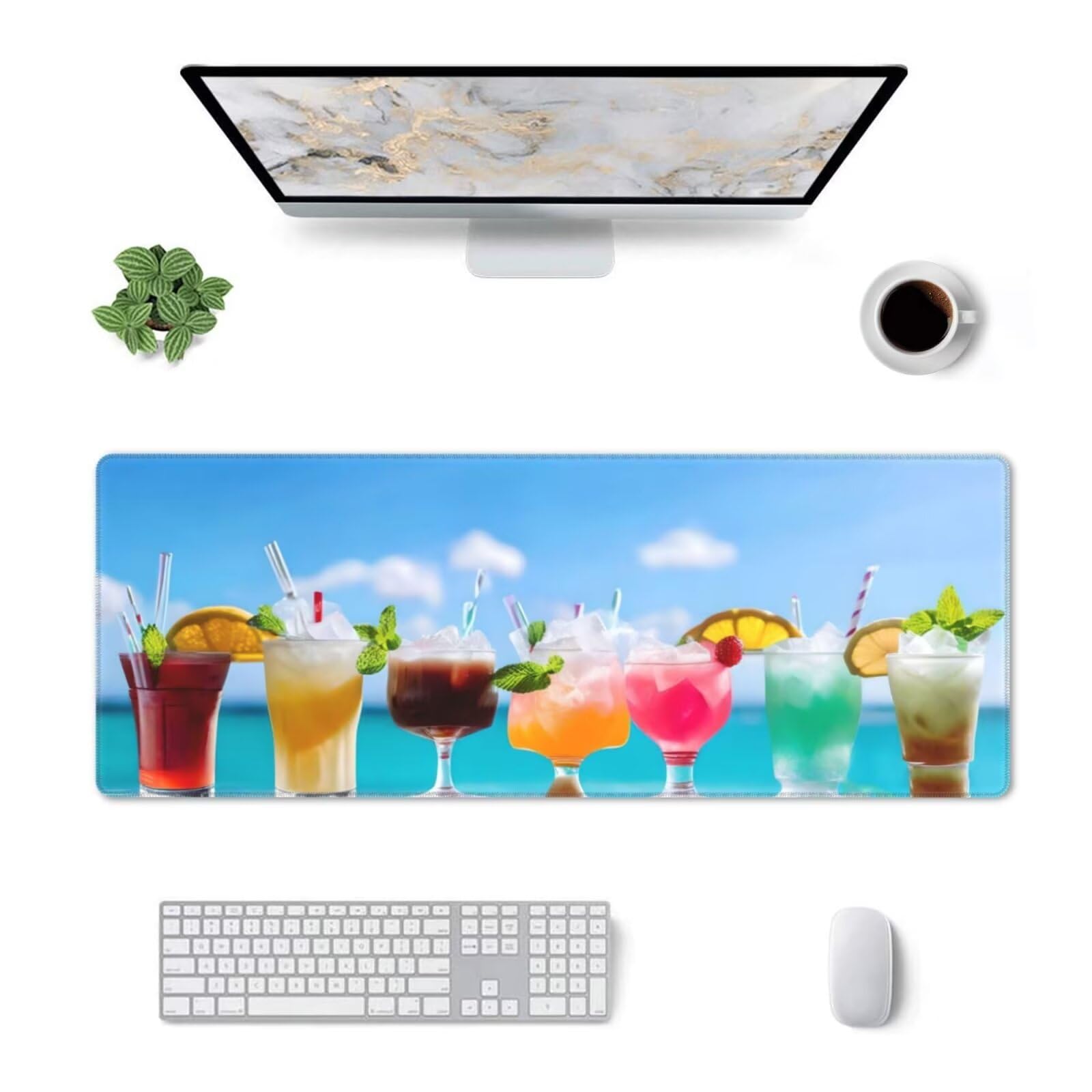 Tappetino Mouse, Tappetino Mouse Gaming Grande XXL 1500x800x3mm Tappetino Scrivania Mouse Pad, Base in Gomma Antiscivolo, Bordi Cuciti,Lavabile, Mousepad per Ufficio e Gaming (Bevande) R-722