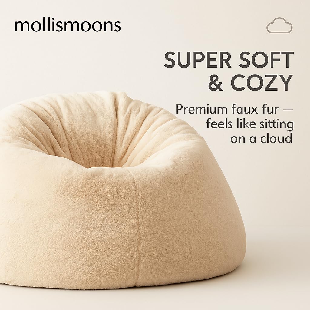 Mollismoons Fur Bean Bag Sofa Couch for Living Room Ivory Color Cream Color Best Bean Bag for Living Room Luxury Lounge Chair Latest (Bean Bag XXXL Without Beans Cover only) 2
