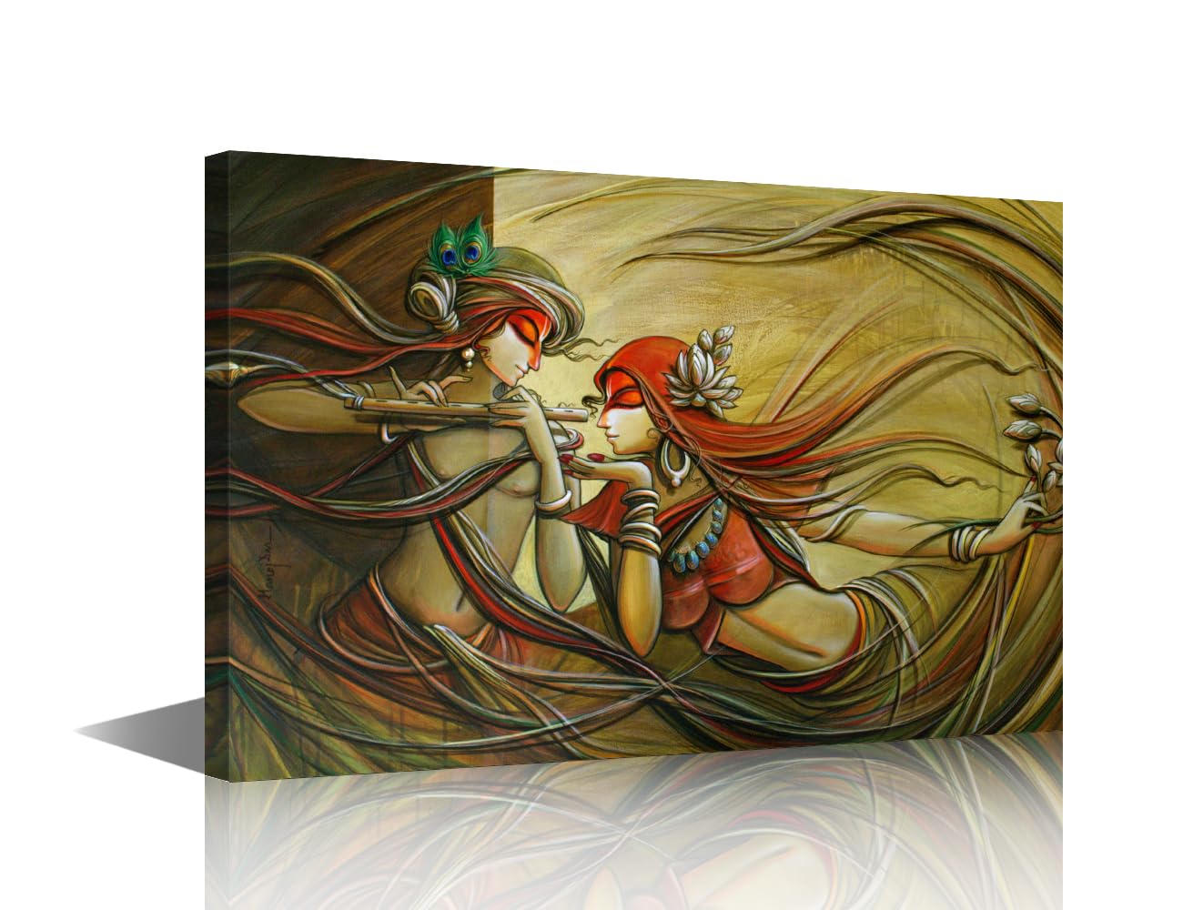 Lord Krishna Wall Art Painting Lord Radha Krishna Bedroom Living Room Wall Decor Hindu God Framed Modern Pictures India Religious Canvas Prints Artwork for Wall Decor Office Ready to Hang(24"Wx16"H)