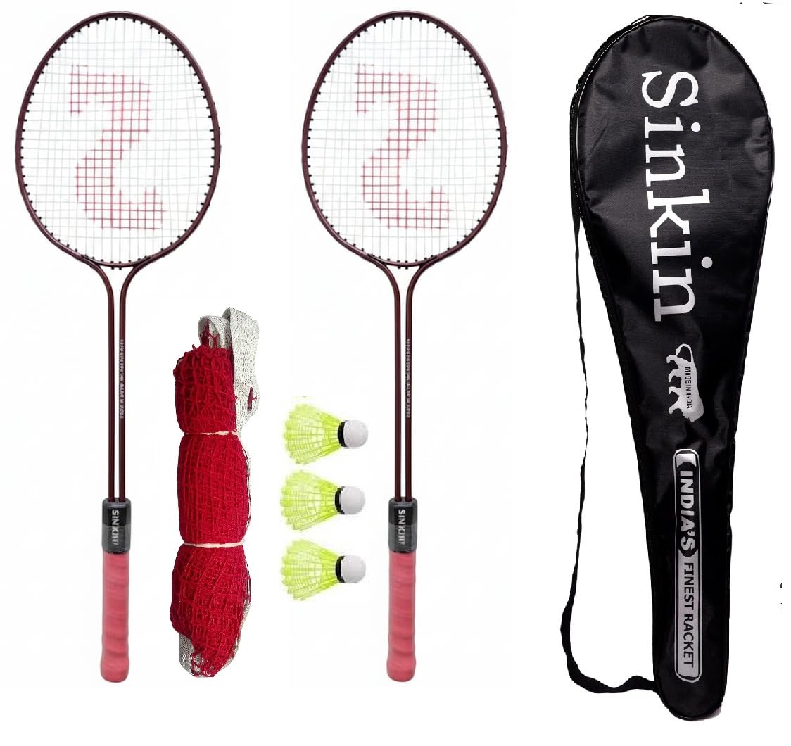 Sinkin Badminton Set with 2 Rackets, 3 Shuttlecocks, Net and Carrying Bag, Complete Badminton Kit for Boys, Girls, Family, Friends, Kids (3, Red-Double)-image-30