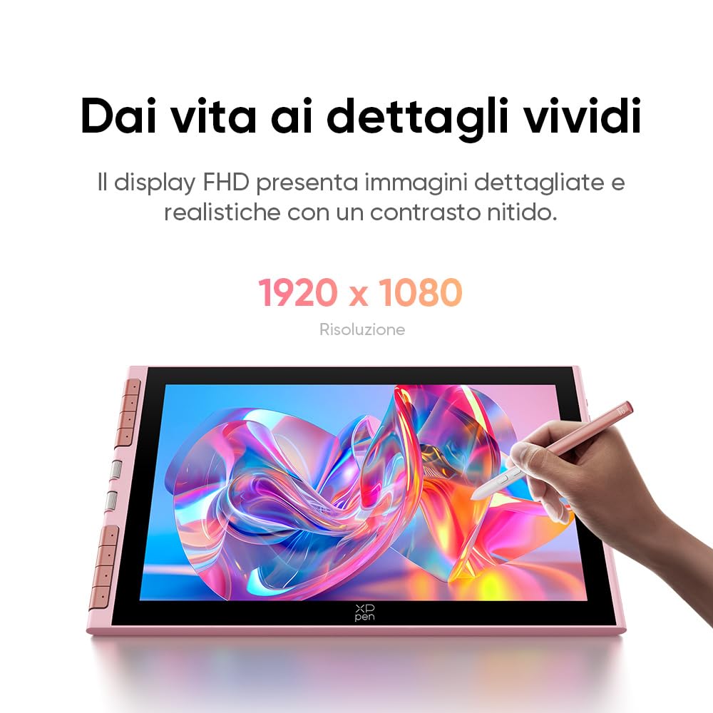 XPPen Artist 12 3rd tavoletta grafica con schermo, 8 tasti rapidi, 99% sRGB, colore a 8 bit, penna X4 con 16.384 livelli di pressione, compatibile con Windows, Mac, Linux e Android, Rosa