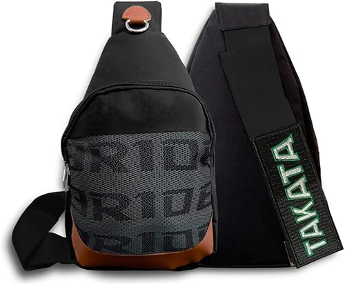 W-POWER JDM Bride Recaro Racing - Mochila con parte inferior marrón con correas ajustables TAK, mochila cruzada de gradación para el hombro (Recaro